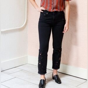 Free People Cutwork Cigarette Jeans   Women 25 Faded Black High Rise Bohemian